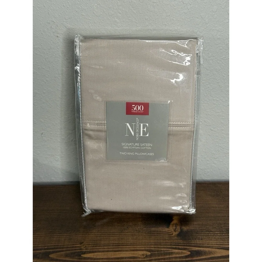 Noble Excellence NE Chateau King Size Pillowcases‎ Set New Beige Grey 500ct